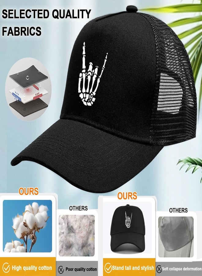 viofre Skull Finger Baseball Cap for Men Mesh Black Trucker Hat for Women Mens Funny Skeleton Hand Baseball Hats Halloween Skateboard Accessories Skull Horror Hat Adjustable Snapback Hats for Men Sun Caps - Image 3